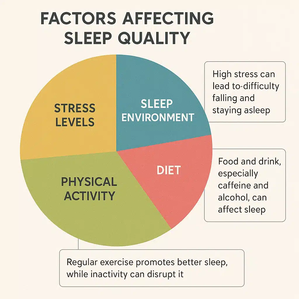 7 Essential Tips to Improve Sleep Quality Naturally 5 A pie chart illustrating key factors that affect how to improve sleep quality