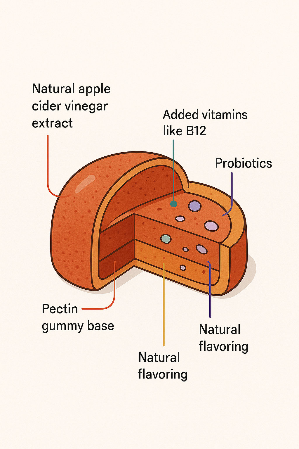 8 Best Apple Cider Vinegar Gummies for Balanced Health 5 Anatomy diagram of the best apple cider vinegar gummies showing ingredients and nutritional benefits