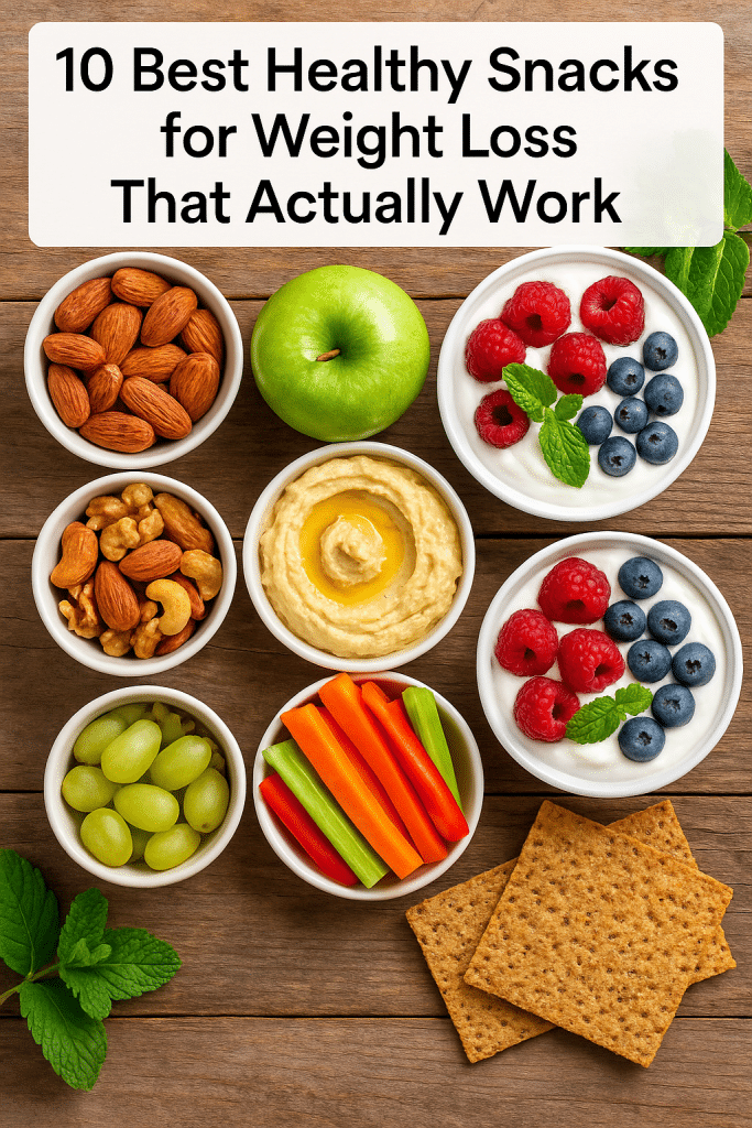 10 Best Healthy Snacks for Weight Loss That Actually Work 10 Assortment of best healthy snacks for weight loss arranged on wooden table cover image