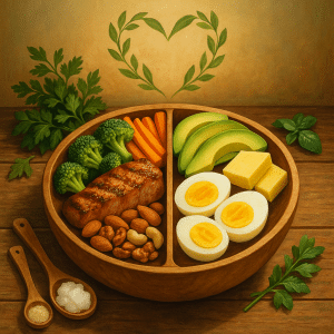 Balanced paleo diet vs keto diet foods bowl illustrating natural wellness for health-conscious adult_featured Balanced paleo diet vs keto diet foods bowl illustrating natural wellness for health-conscious adults.