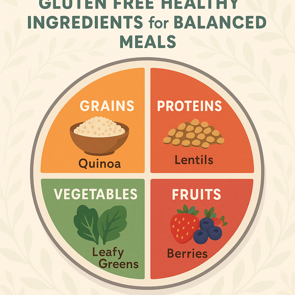 Balanced plate infographic highlighting gluten free healthy recipes ingredients for natural wellness