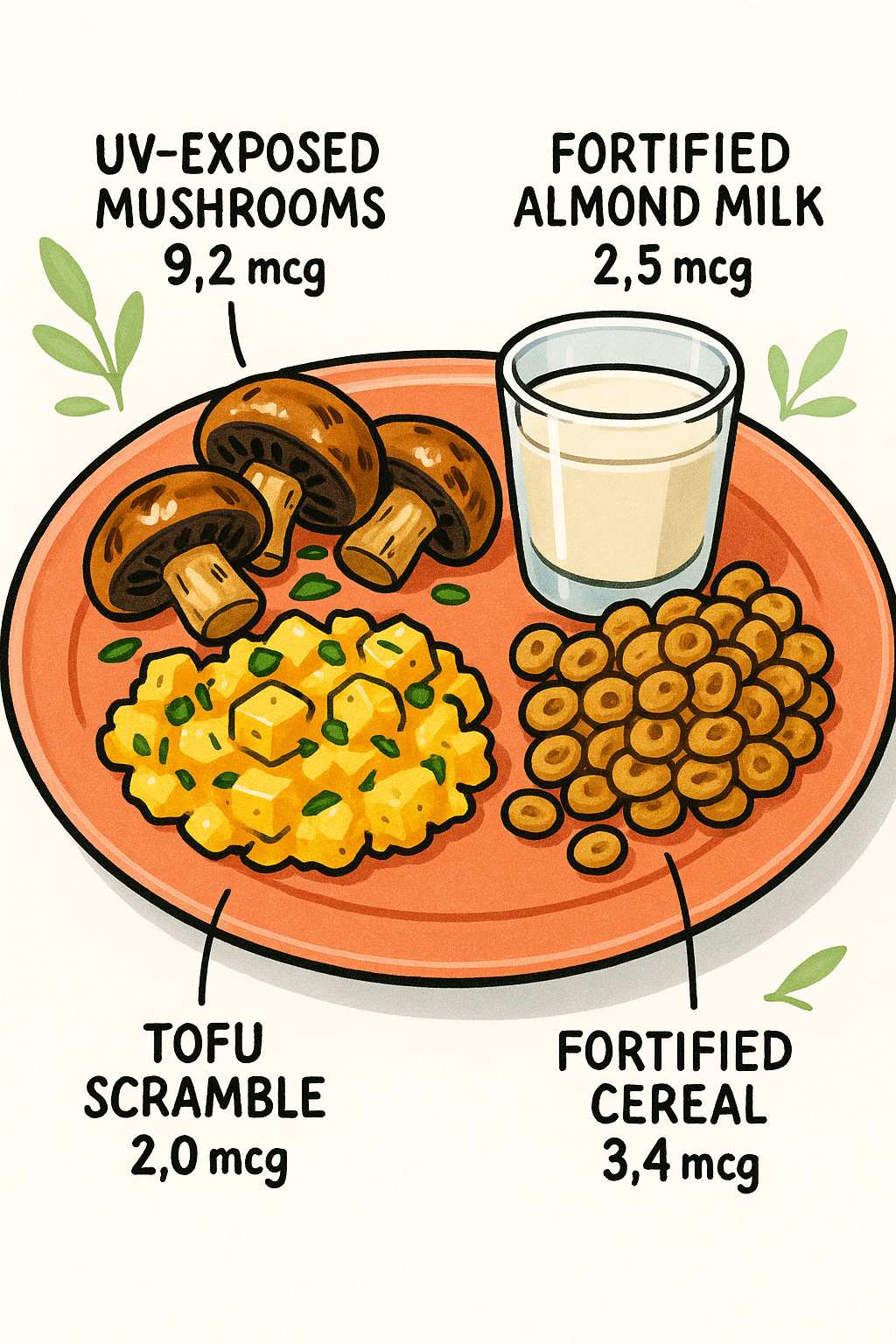 6 Powerful Vitamin D Foods for Vegetarians to Boost Health 7 Balanced vegetarian meal plate featuring vitamin D foods for vegetarians labeled by content