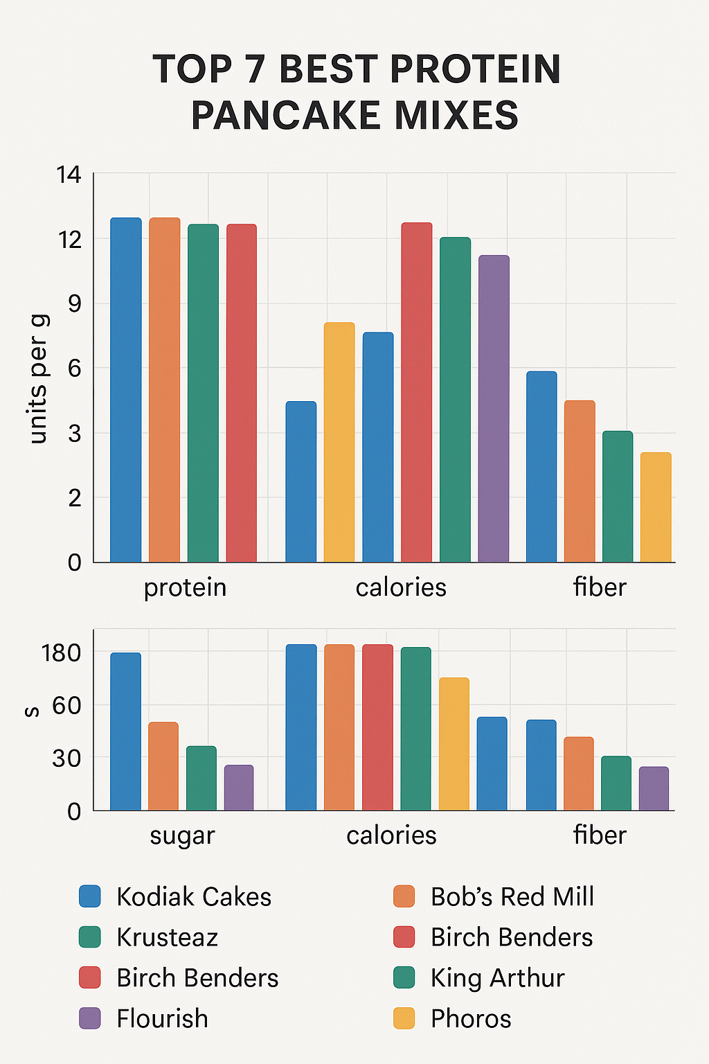 7 Best Protein Pancake Mixes for Balanced Nutrition 6 Bar chart comparing nutrition facts of the best protein pancakes mix options for healthy diets