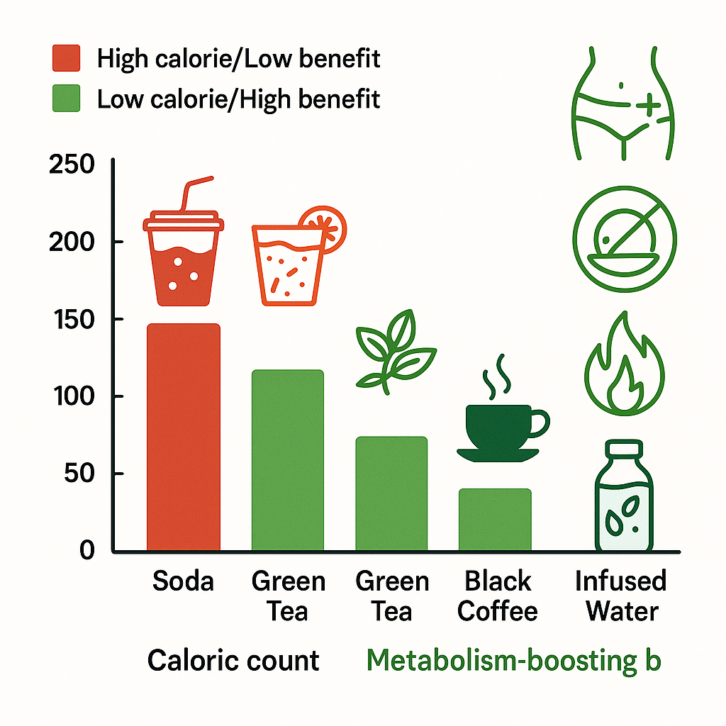 15 Best Drinks for Weight Loss to Boost Your Metabolism Naturally 6 Bar graph comparing calorie and metabolism benefits of best drinks for weight loss versus unhealthy