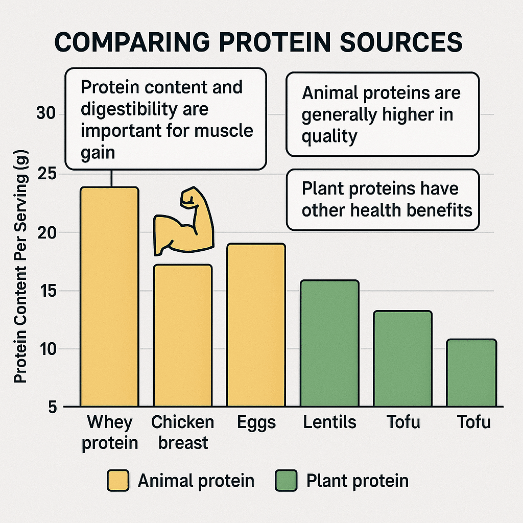 15 Essential Steps for the Best Diet Plan for Muscle Gain 5 Bar graph comparing protein sources for the best diet plan for muscle gain by protein content and di