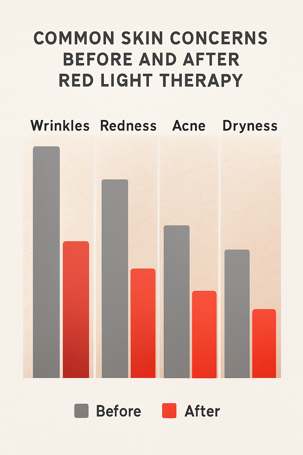 6 Powerful Red Light Therapy Benefits for Skin Health 6 Bar graph showing reduced skin issues with red light therapy benefits for skin