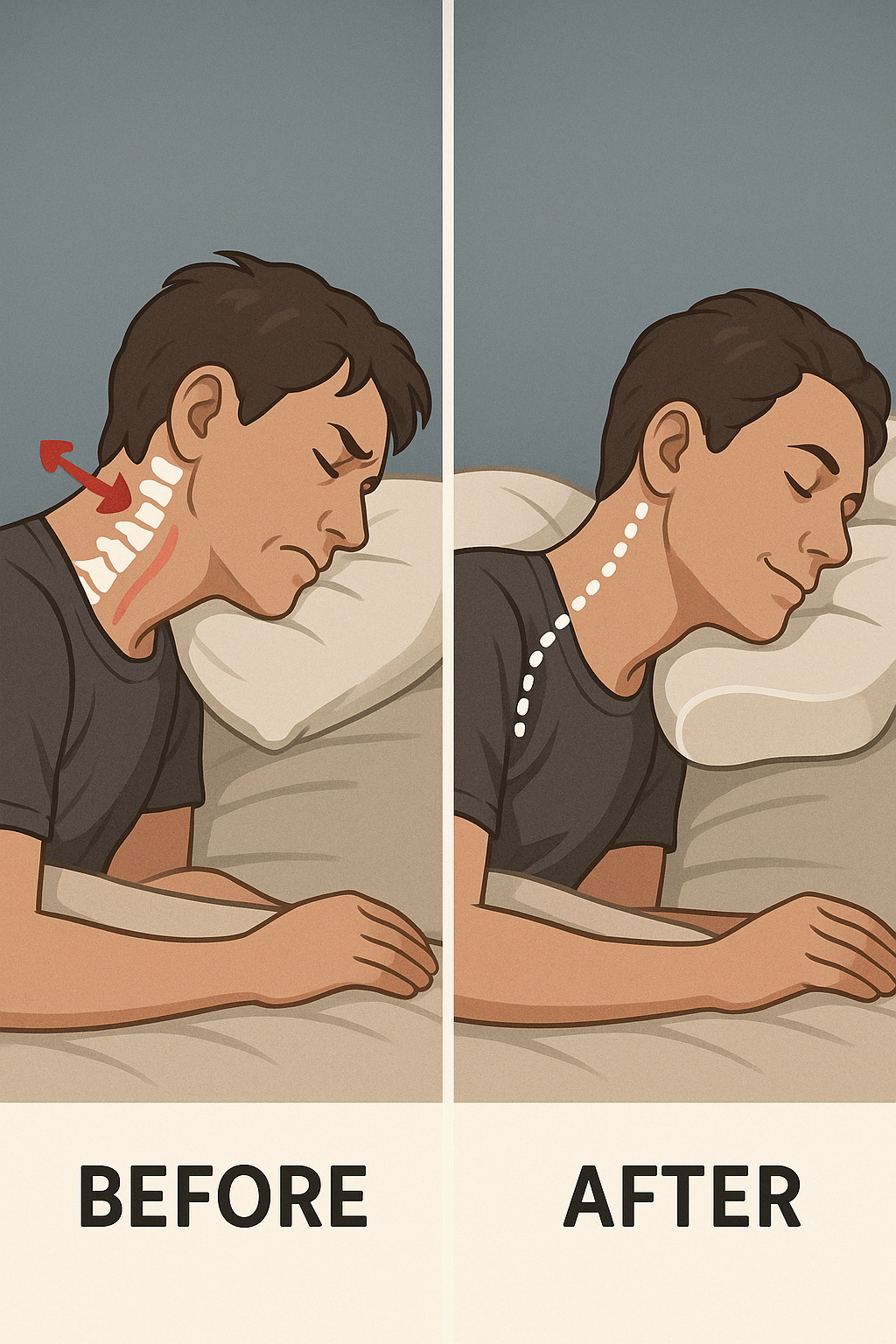 7 Best Pillows for Neck Pain to Improve Your Sleep Quality 7 Before and after image showing impact of best pillows for neck pain on neck alignment