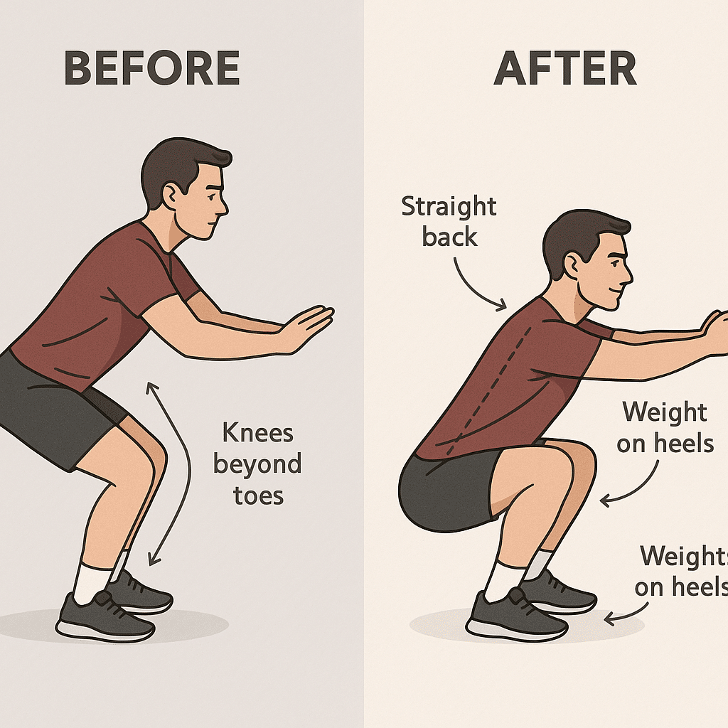 15 Powerful Bodyweight Exercises for Beginners to Transform Your Health 6 Before and after squat form visual guide for bodyweight exercises for beginners