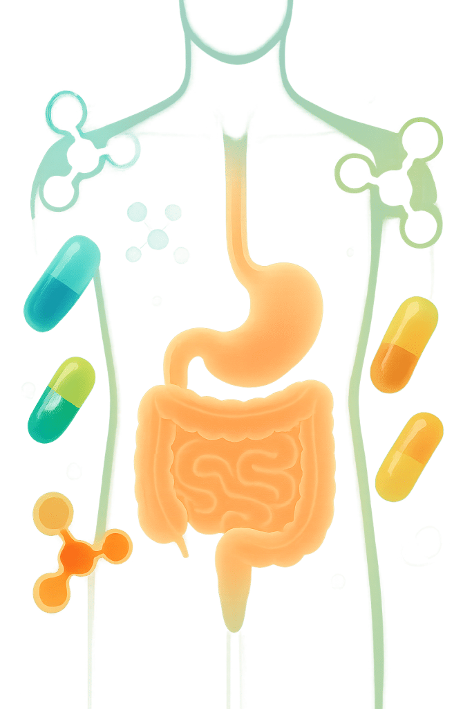 Top 6 Best Digestive Enzymes Supplements for Optimal Gut Health 10 Bright illustration of digestive system and enzyme molecules representing best digestive enzymes supplements for gut health.