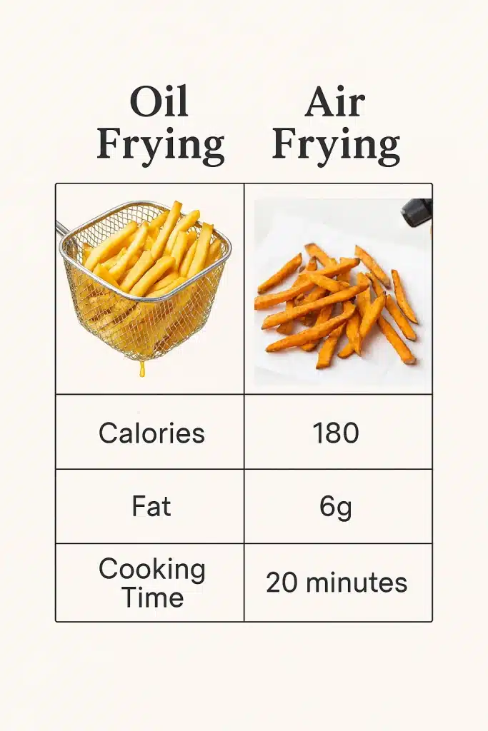 15 Best Healthy Air Fryer Recipes Women Love for Quick & Guilt-Free Meals 5 Chart comparing calories and fat in traditional frying versus healthy air fryer recipes