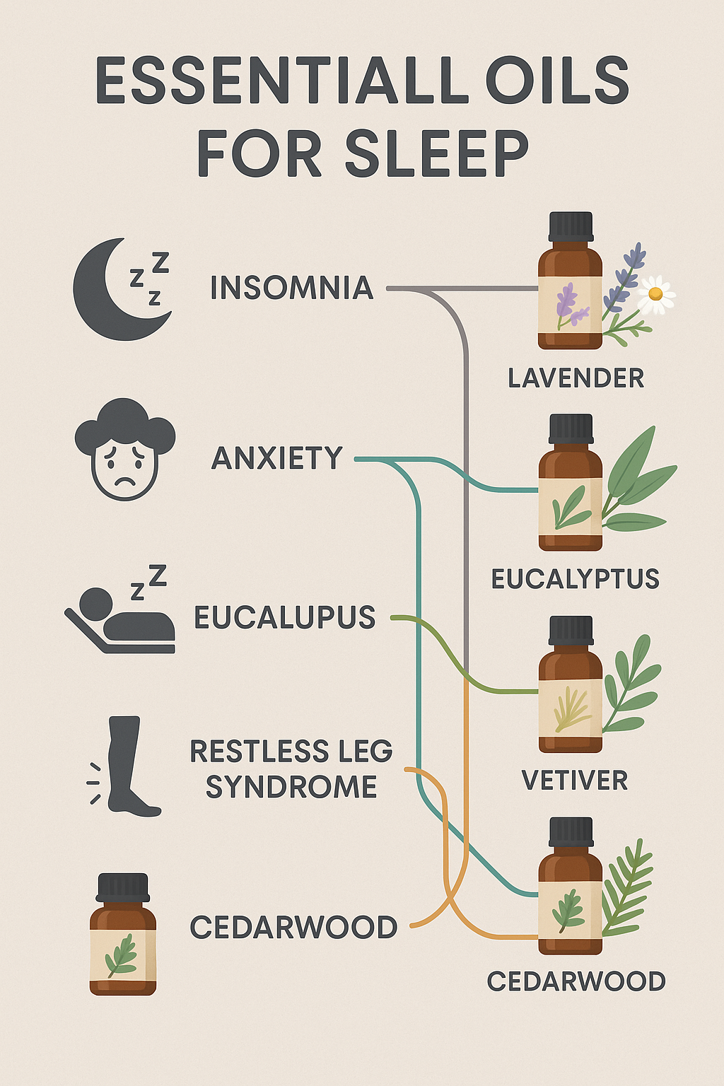 7 Best Essential Oils for Sleep to Boost Your Rest Naturally 13 Chart linking sleep problems with best essential oils for sleep solutions