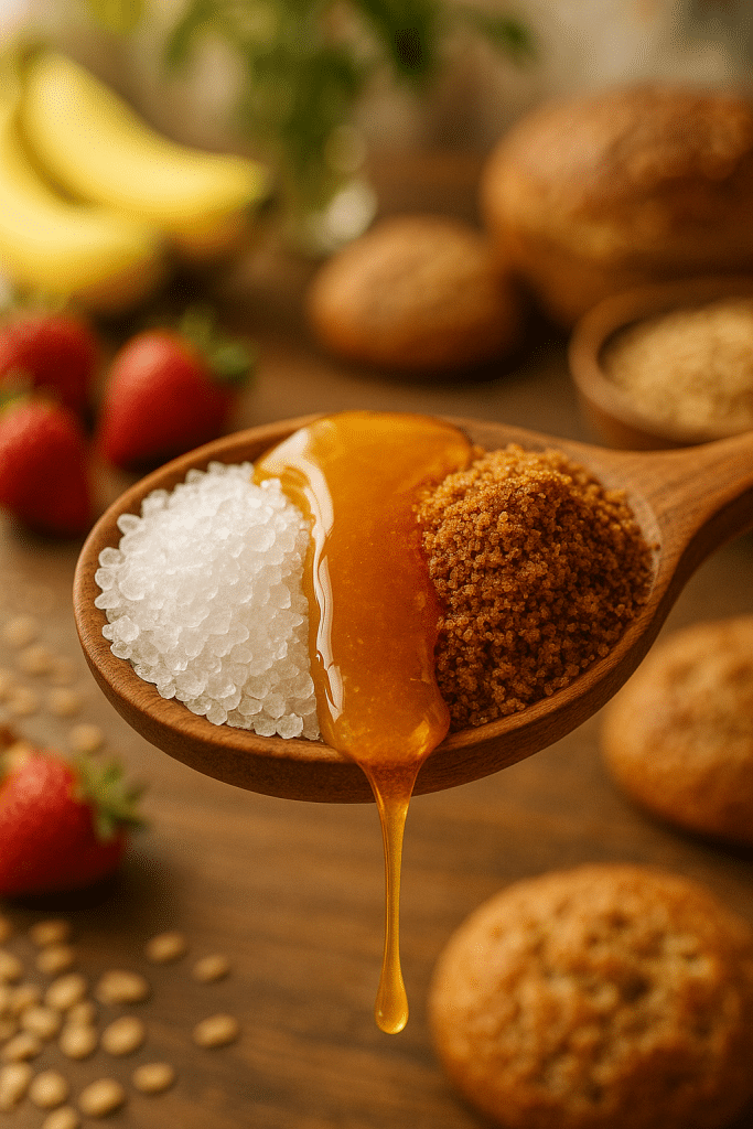 8 Best Sugar Substitutes for Baking: Healthy & Delicious Choices 9 Close-up of natural sweeteners on wooden spoon representing best sugar substitutes for baking
