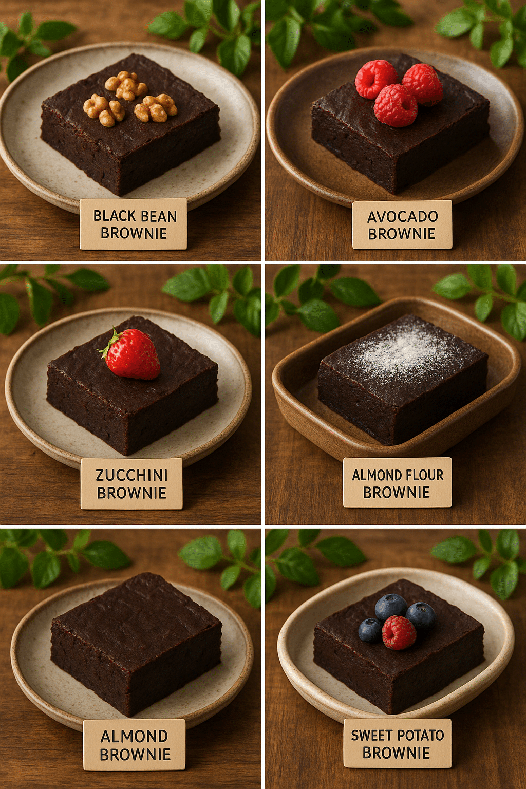 7 Delicious Healthy Brownie Recipes for Nutritious Baking 7 Collage of five types of healthy brownie recipes with nutritious ingredient highlights for home cook