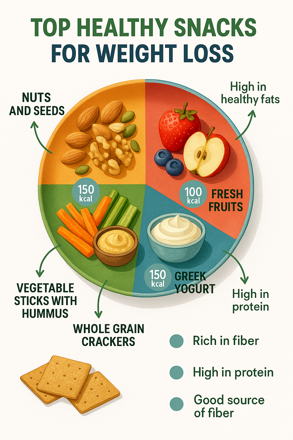 10 Best Healthy Snacks for Weight Loss That Actually Work 3 Colorful infographic of best healthy snacks for weight loss including nuts fruits yogurt and vegg