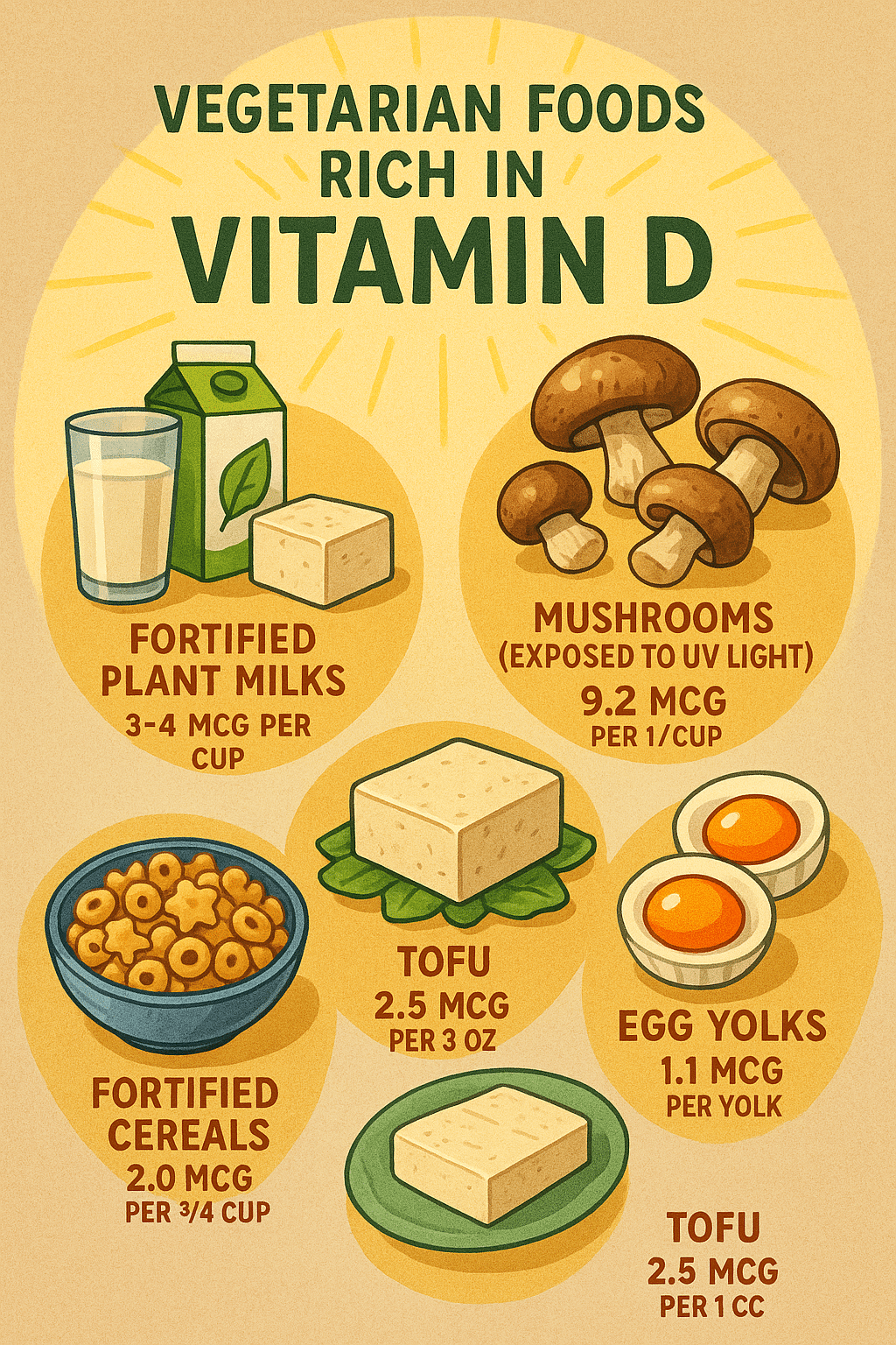 6 Powerful Vitamin D Foods for Vegetarians to Boost Health 3 Colorful infographic of vitamin D foods for vegetarians with nutritional facts and images