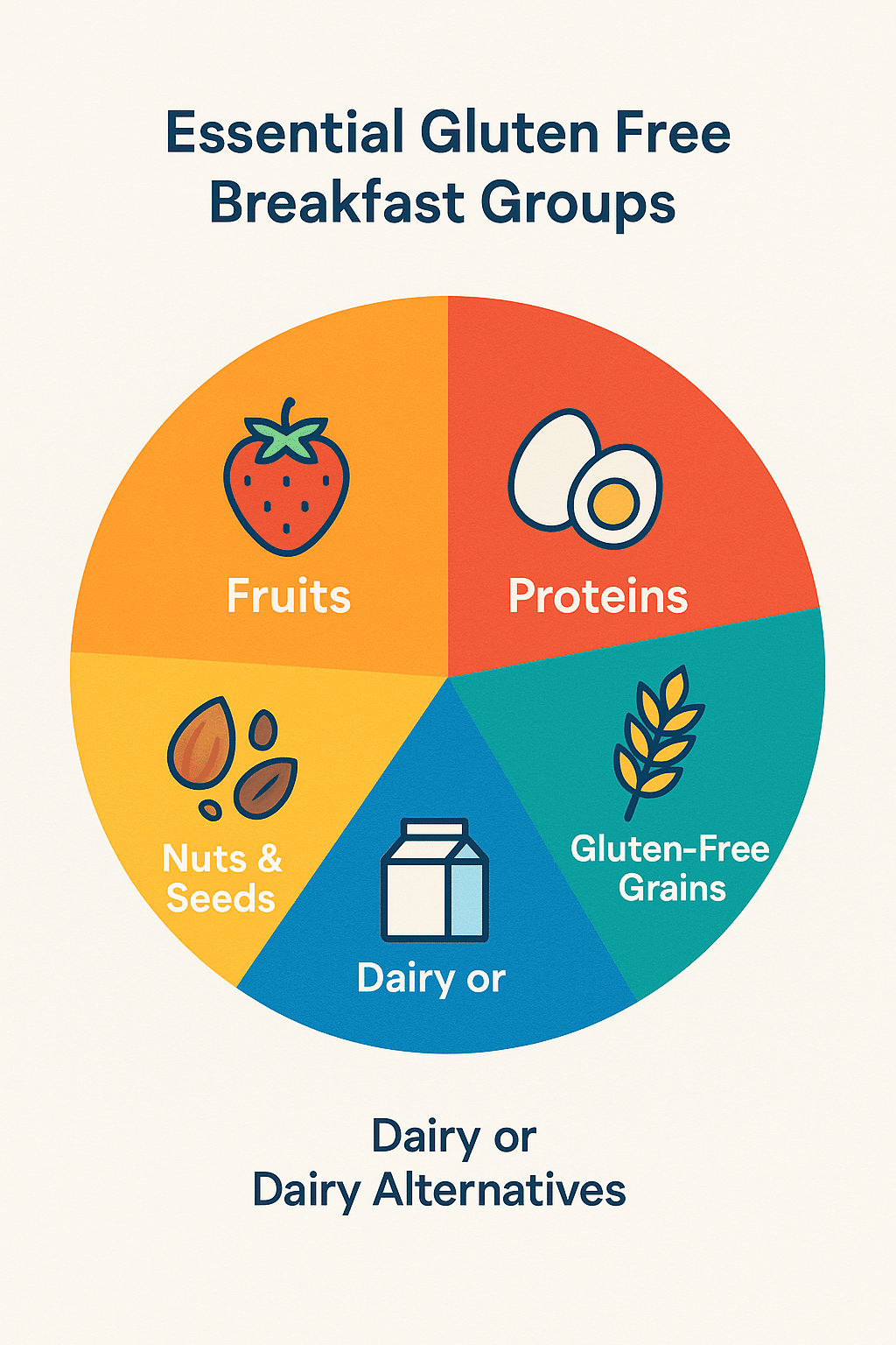 5 Easy Gluten Free Breakfast Ideas for Healthy Mornings 6 Colorful pie chart illustrating key gluten free food groups for healthy breakfast ideas