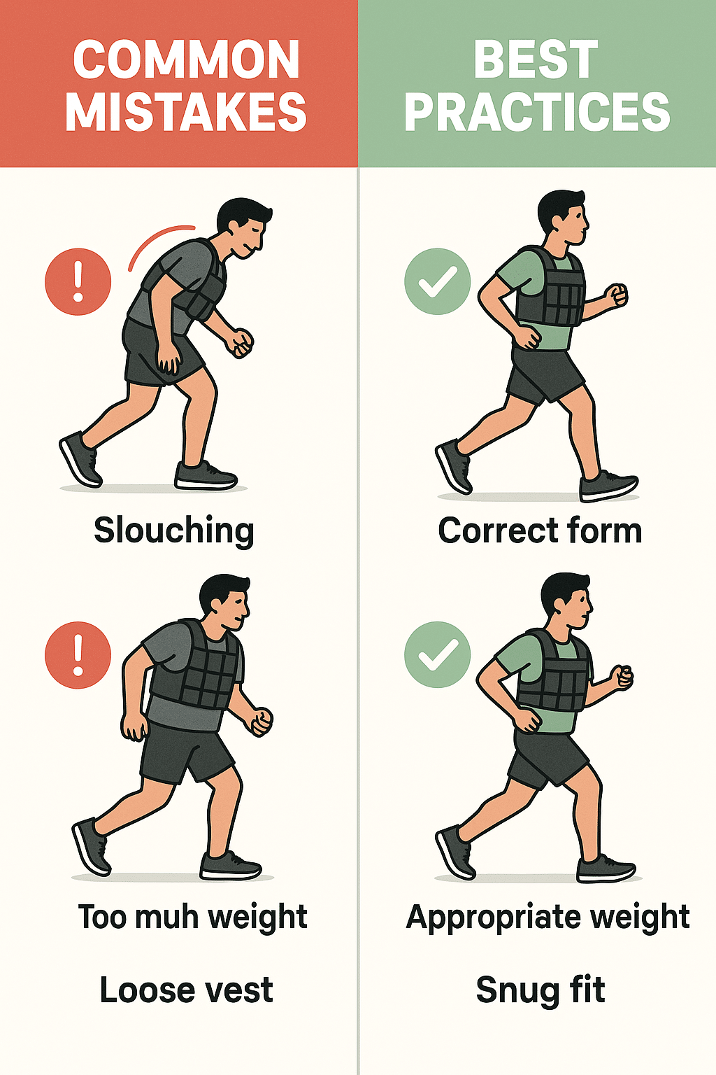 5 Powerful Benefits of Weighted Vests for Running Workouts 7 Common mistakes and best practices for running with weighted vests infographic