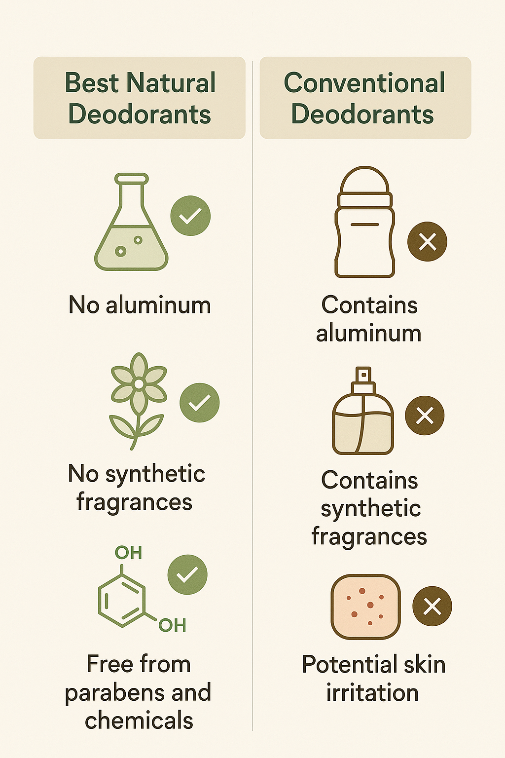Top 7 Best Natural Deodorants for Healthy, Odor-Free Confidence 5 Comparison chart highlighting benefits of best natural deodorants vs. conventional deodorants