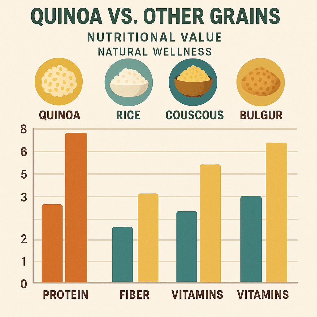 Comparison chart highlighting nutritional advantages of quinoa in healthy recipes with quinoa