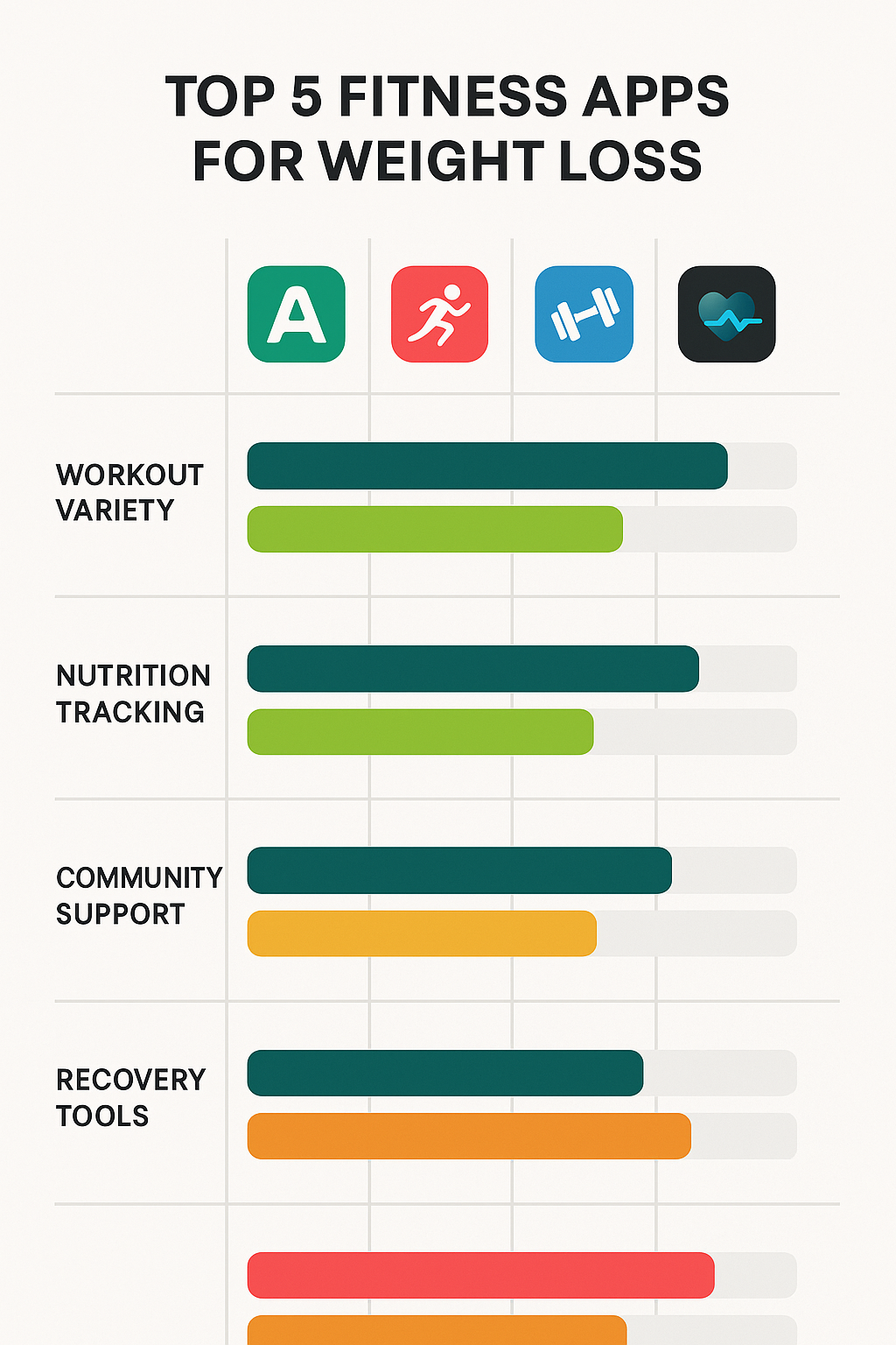 Top 7 Best Fitness Apps for Weight Loss to Boost Your Results 4 Comparison chart of best fitness apps for weight loss with features and ratings