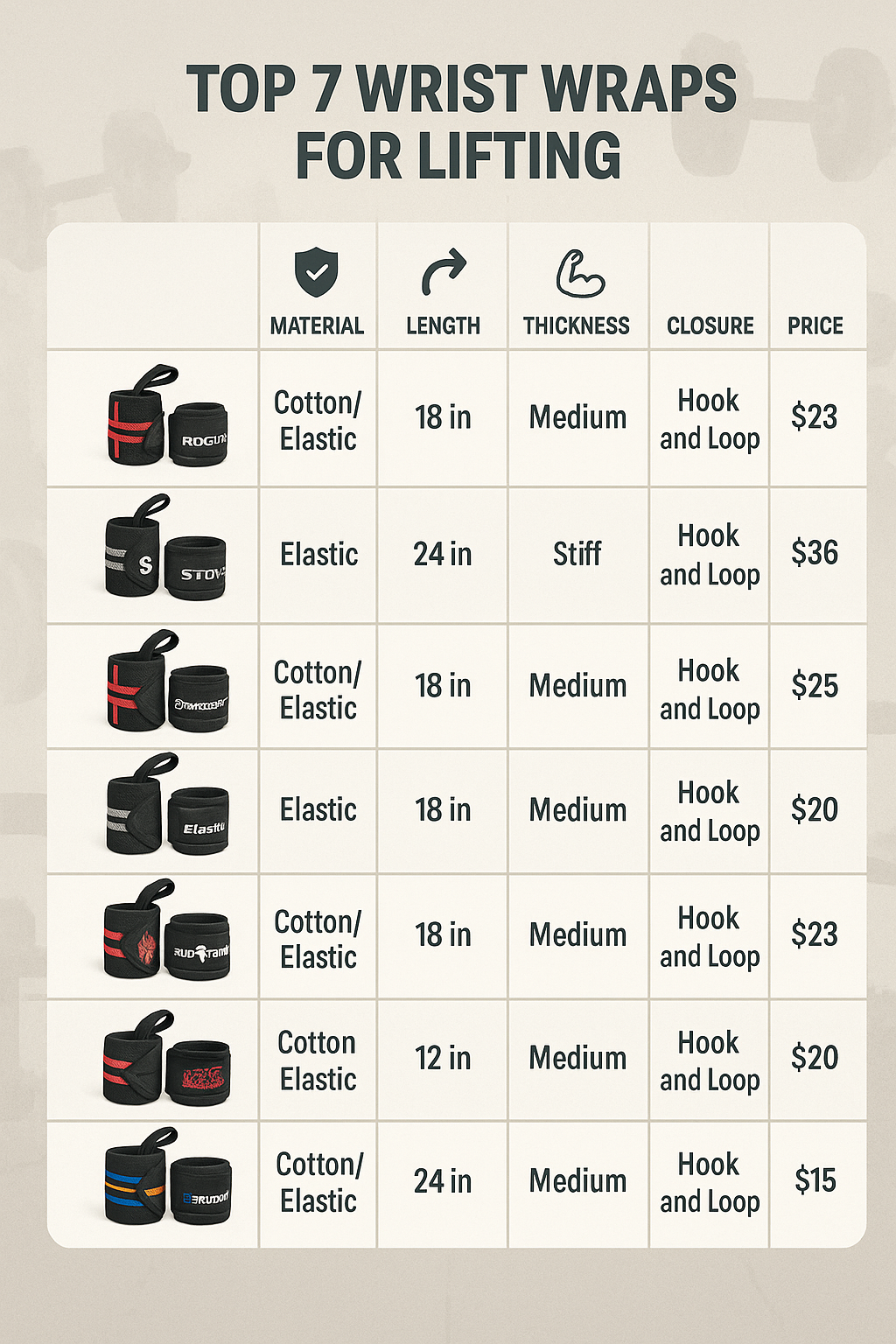 7 Best Wrist Wraps for Lifting to Boost Strength & Support 3 Comparison chart of best wrist wraps for lifting showing features and support levels