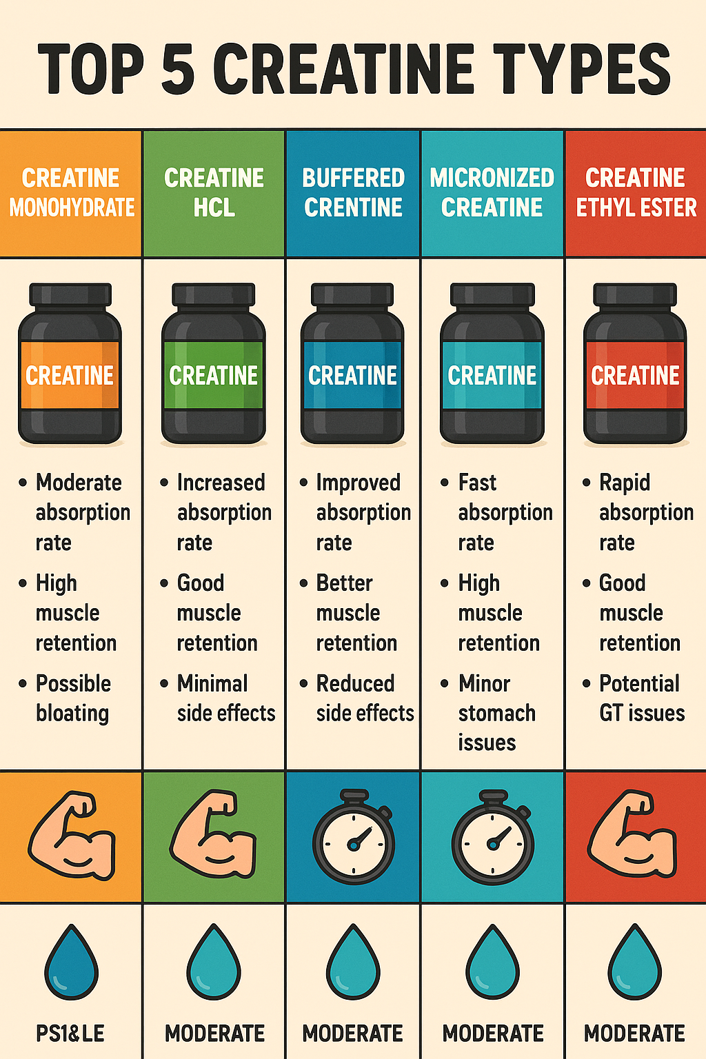 Top 7 Best Creatine for Muscle Growth: Boost Your Gains 4 Comparison chart of the best creatine for muscle growth supplement types with key benefits