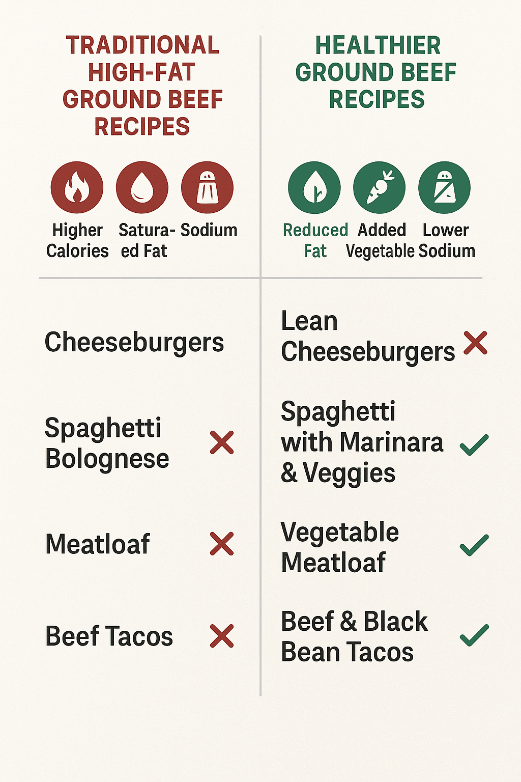 7 Healthy Ground Beef Recipes for Easy Nutritious Meals 5 Comparison chart showing healthier ground beef recipes versus traditional higher fat options