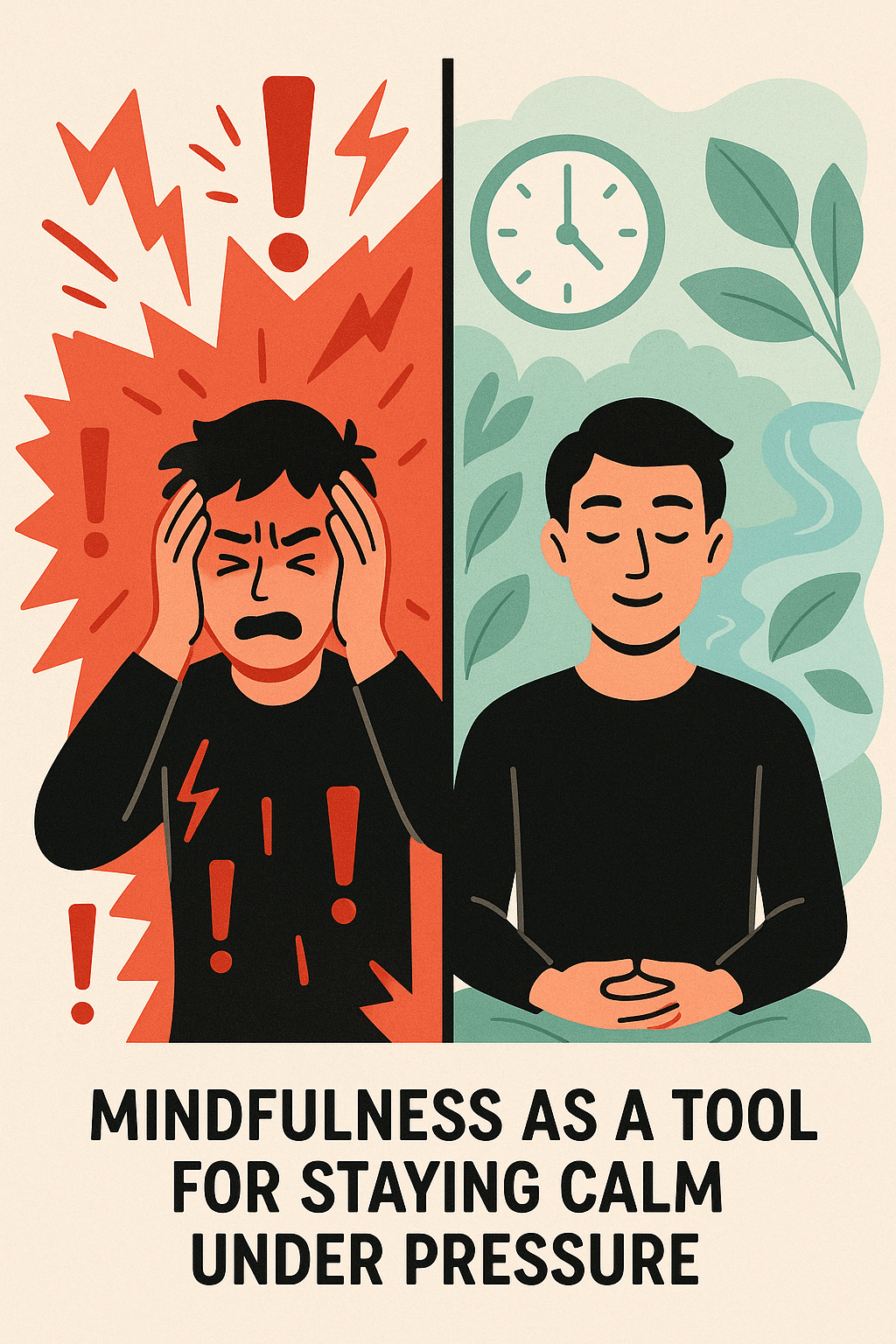 13 Proven Techniques and Tools on How to Stay Calm Under Pressure for Lasting Stress Relief 5 Comparison graphic showing stress versus mindfulness for how to stay calm under pressure