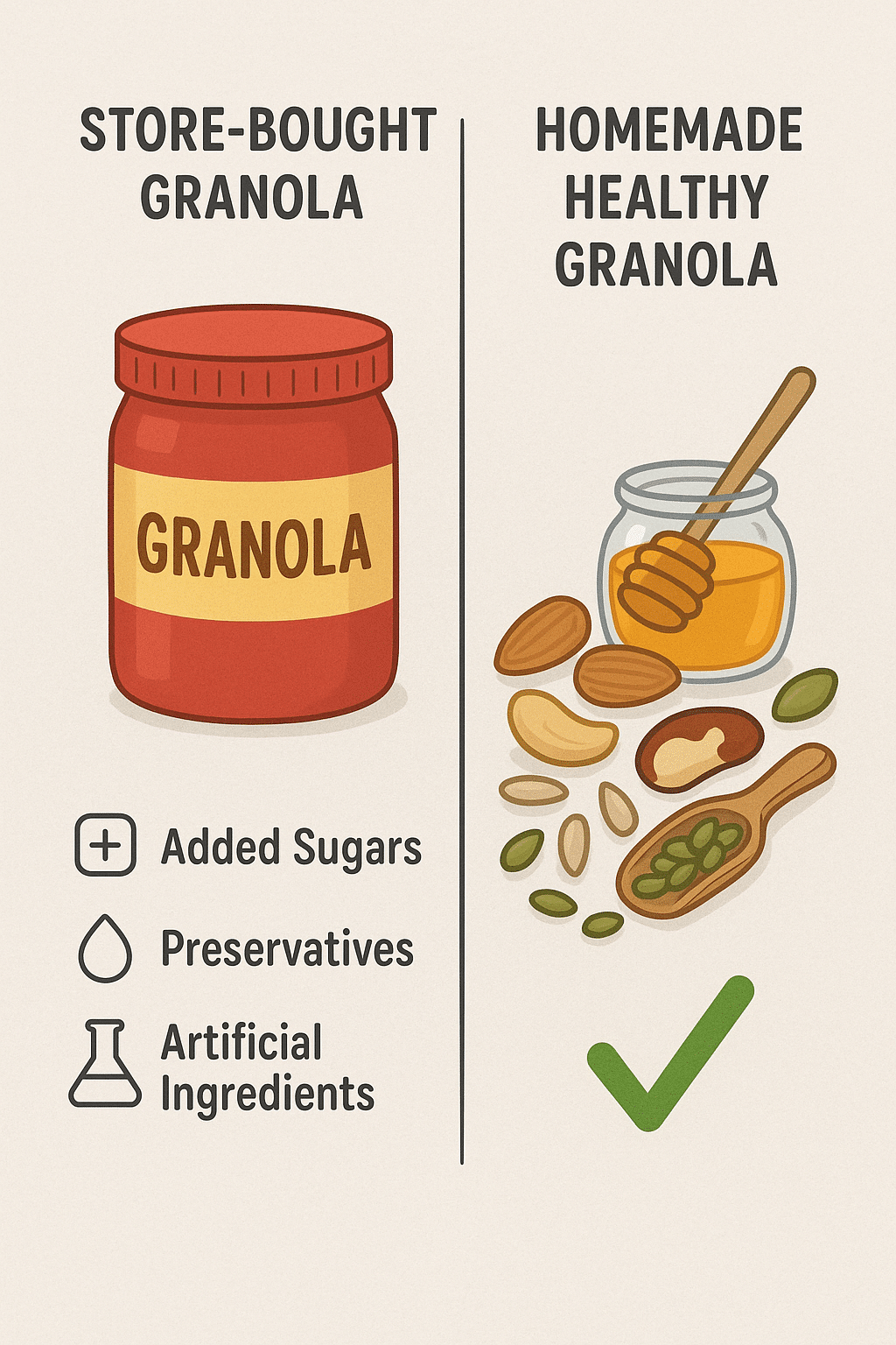 7 Easy Healthy Granola Recipes for Nutritious Homemade Snacks 6 Comparison of store bought versus homemade healthy granola recipe highlighting natural ingredients