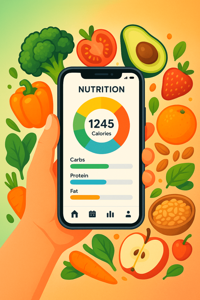 8 Best Nutrition Tracking Apps for Balanced Healthy Living 2 Conceptual cover image featuring the best nutrition tracking apps with fresh foods and smartphone.