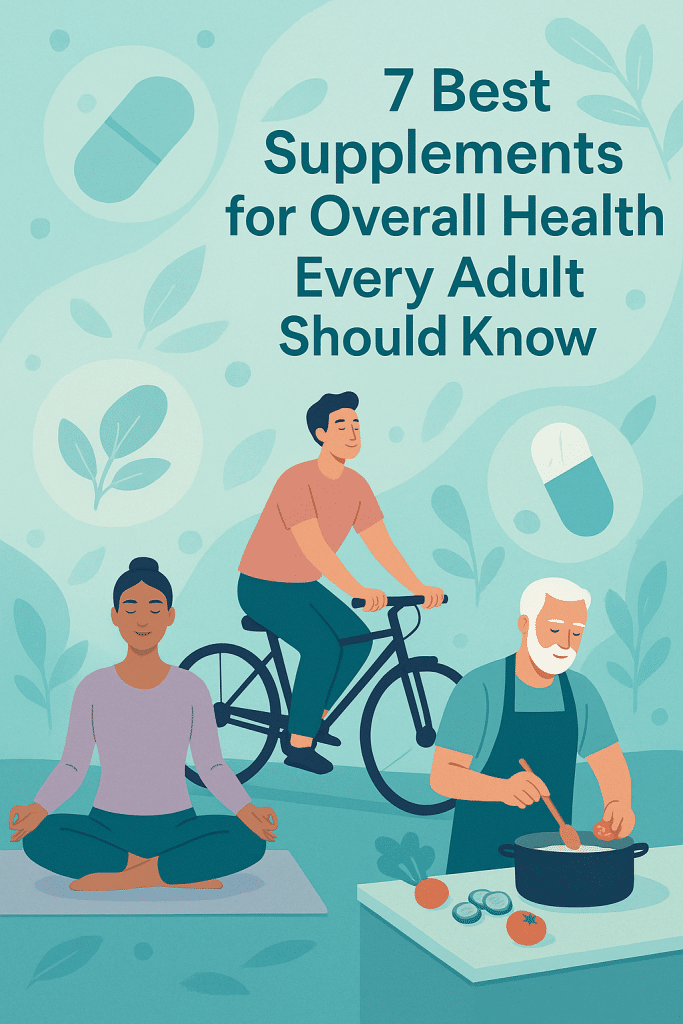 7 Best Supplements for Overall Health Every Adult Should Know 5 Cover image showing vibrant adults with best supplements for overall health icons surrounding them