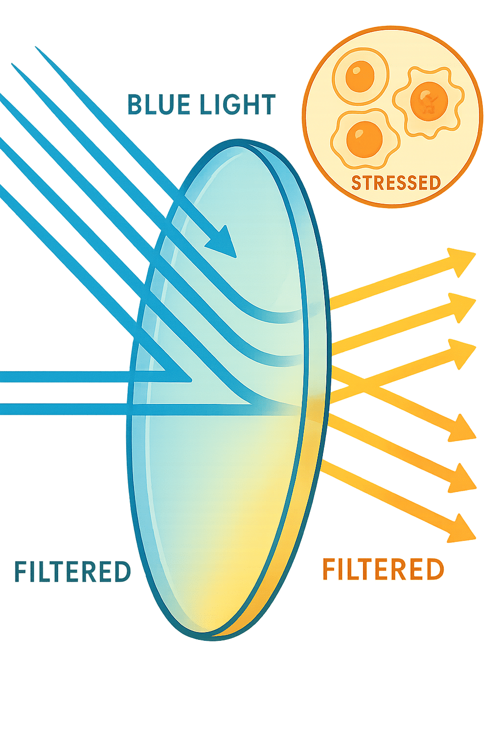 5 Powerful Blue Light Blocking Glasses Benefits for Wellness 7 Cross section showing how blue light blocking glasses filters harmful rays to protect eyes and reduc