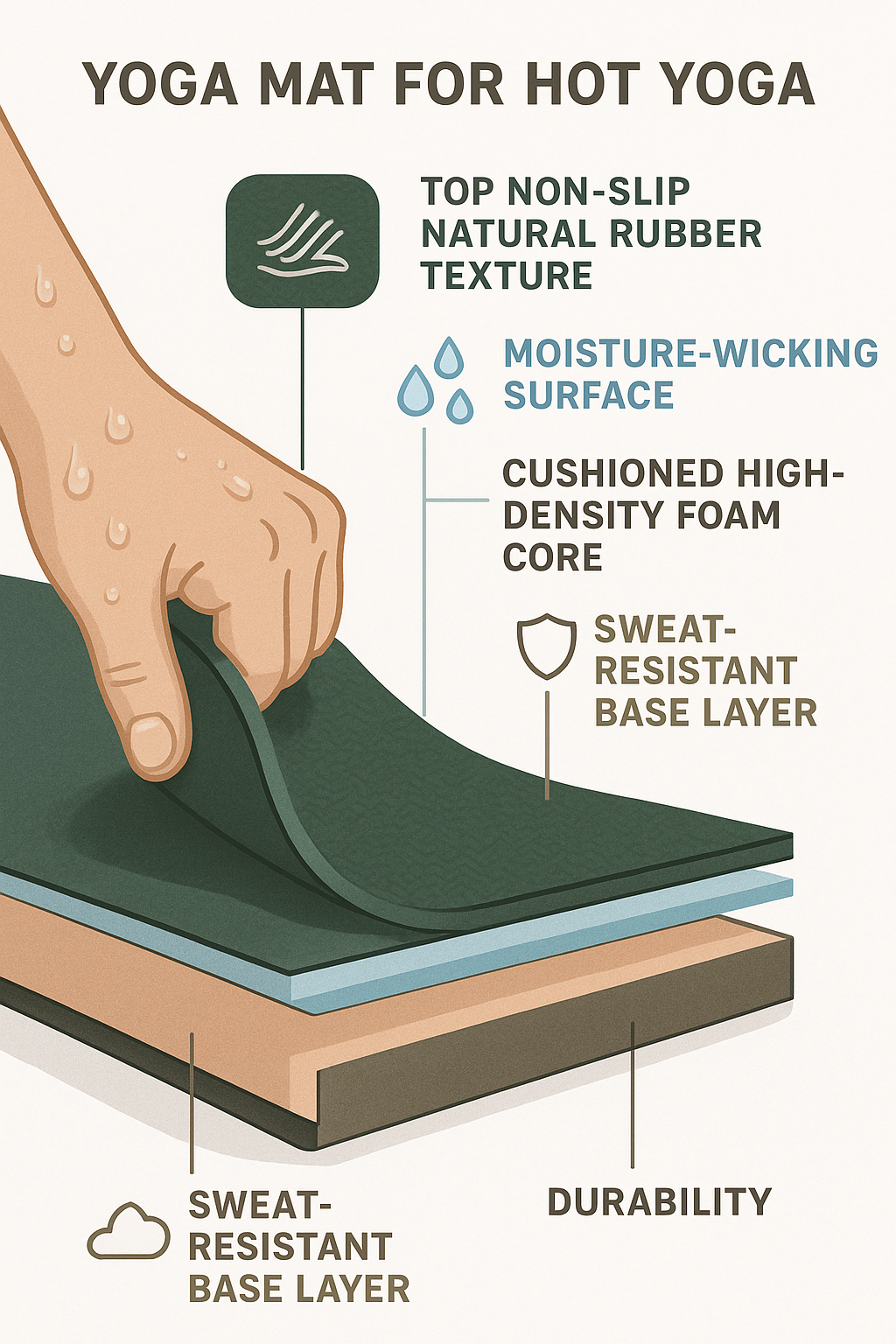 7 Best Yoga Mats for Hot Yoga with Superior Grip & Durability 3 Cross sectional infographic of best yoga mats for hot yoga showing grip moisture absorption and du