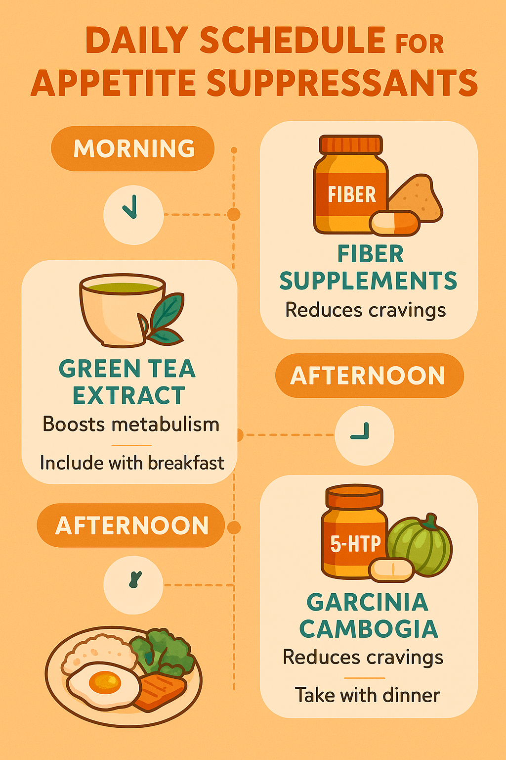 8 Best Appetite Suppressant Supplements for Effective Hunger Control 6 Daily schedule infographic for best appetite suppressant supplements with timing and nutrition tips