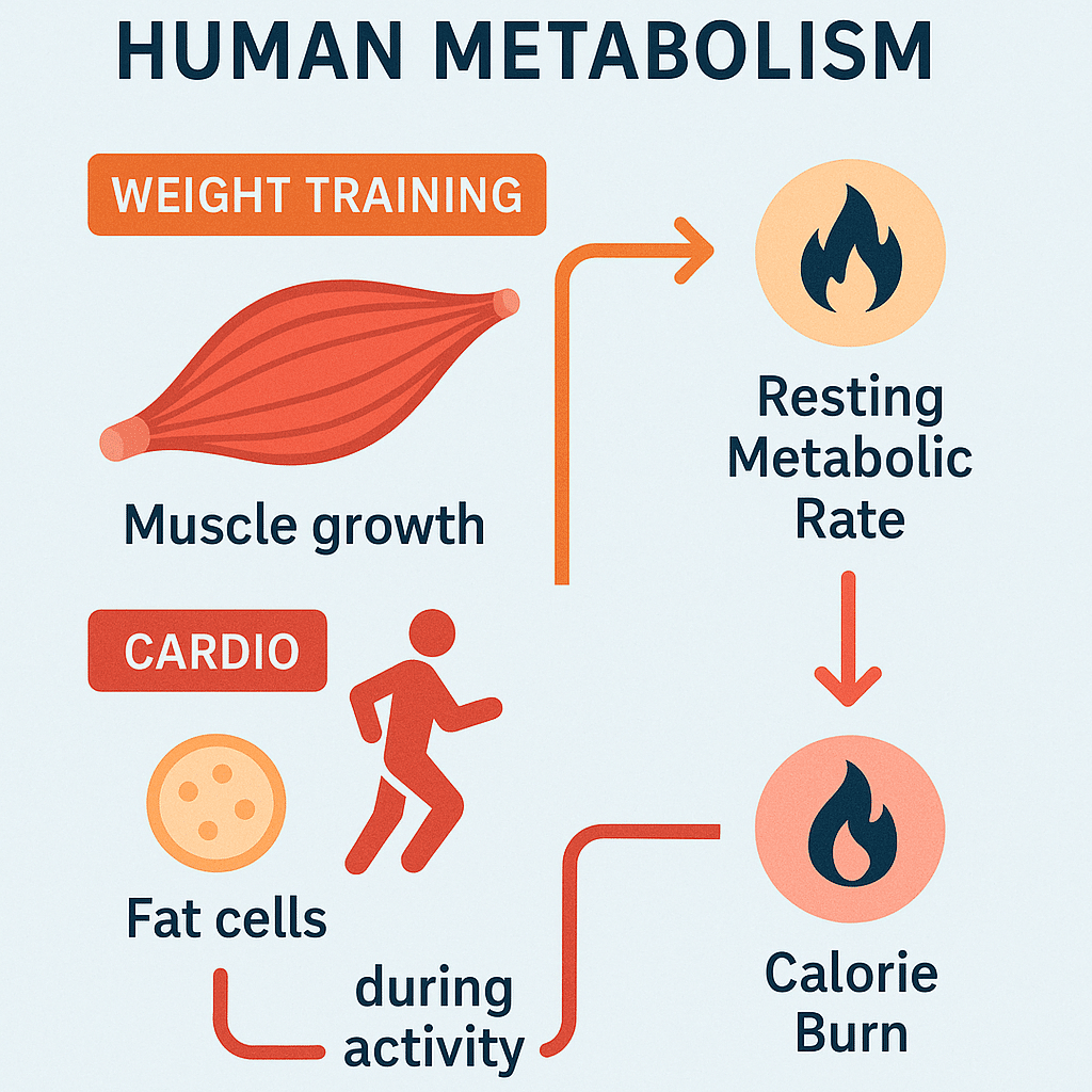 Weight Training vs Cardio for Fat Loss: 12 Key Insights for Natural Wellness 4 Diagram explaining how weight training vs cardio affects metabolism and fat loss