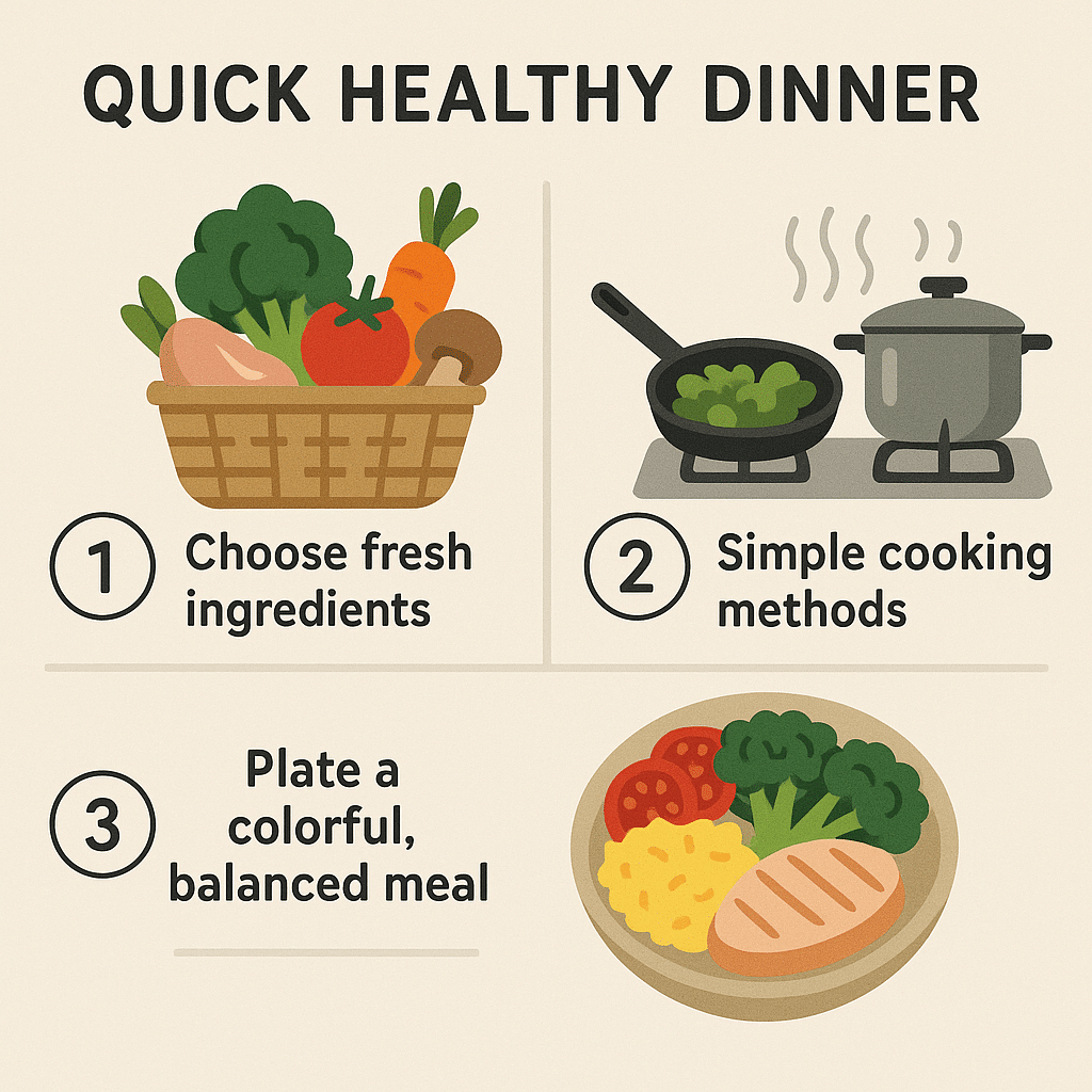 Diagram illustrating a simple 3 step process for quick healthy dinner recipes for natural wellness