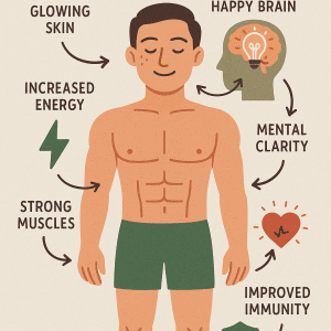 Diagram illustrating benefits of healthy lifestyle habits on body and mind health
