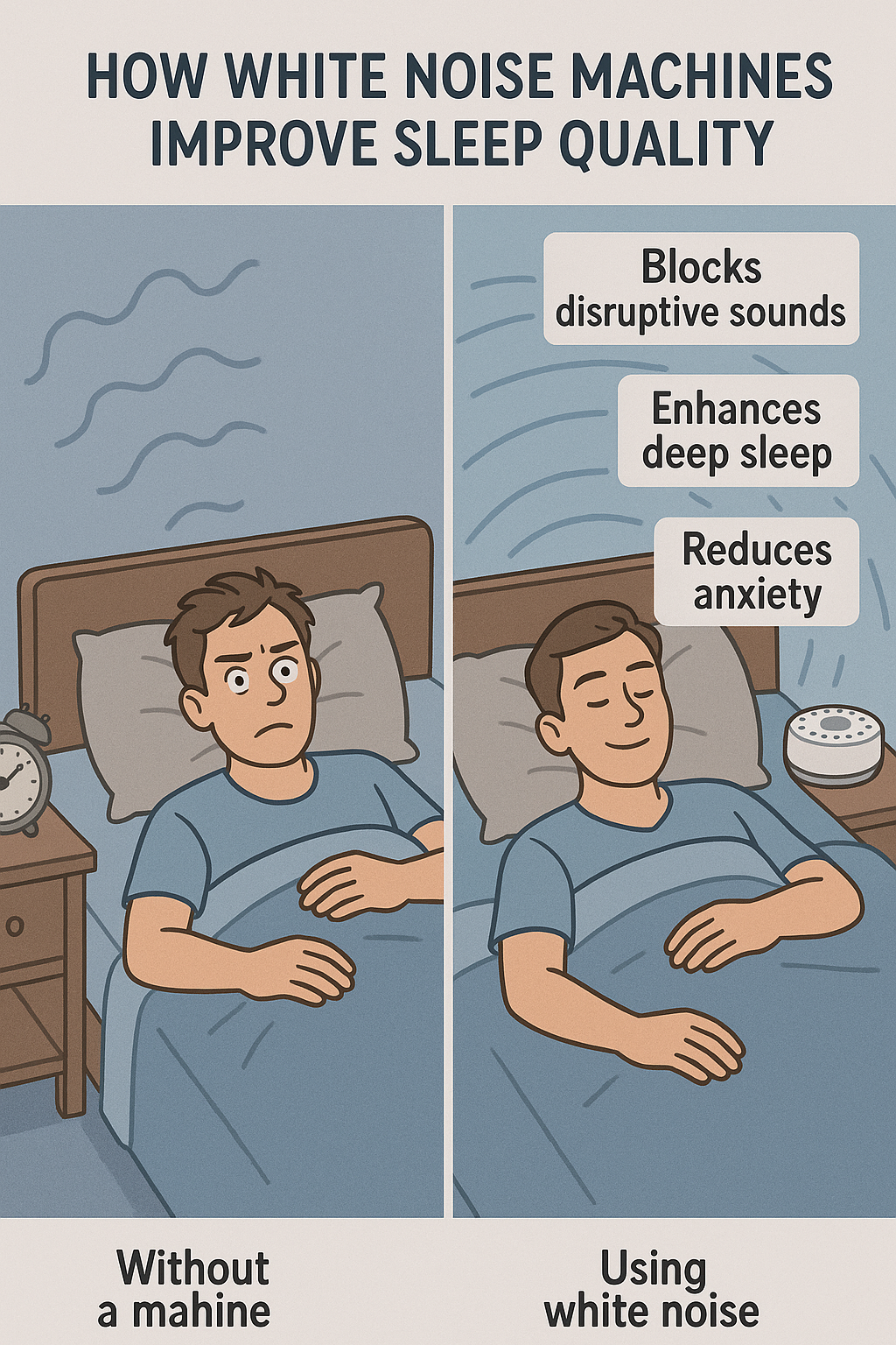 7 Best White Noise Machines for Sleep to Boost Your Wellness 4 Diagram illustrating how white noise machines improve sleep quality and reduce disturbances