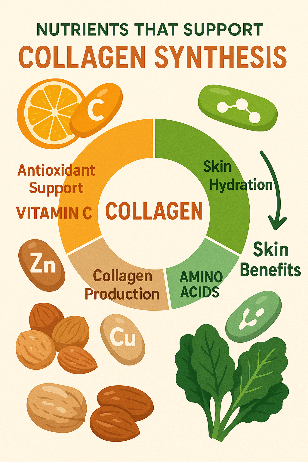8 Best Collagen Drinks for Skin to Boost Your Radiance 6 Diagram of essential vitamins and minerals in best collagen drinks for skin supporting collagen synt