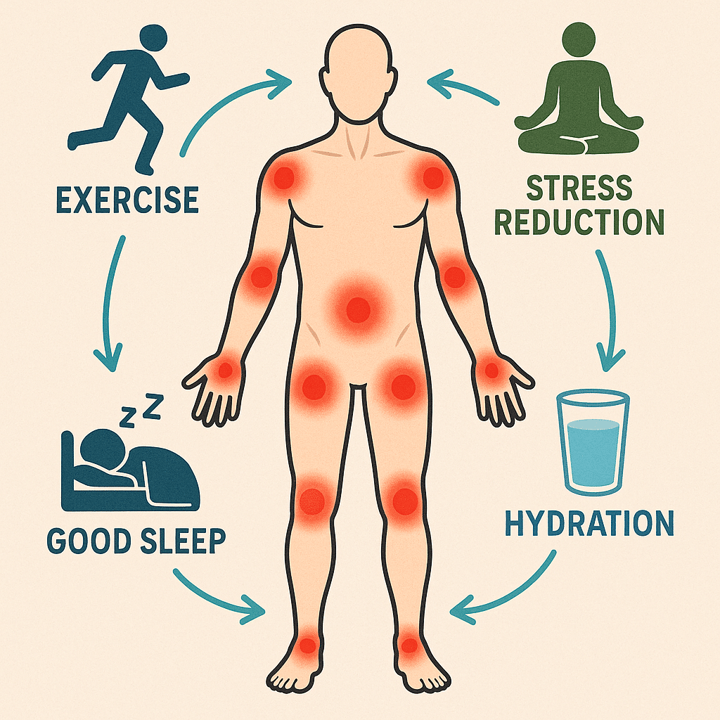 Diagram of natural methods to reduce inflammation in the body naturally