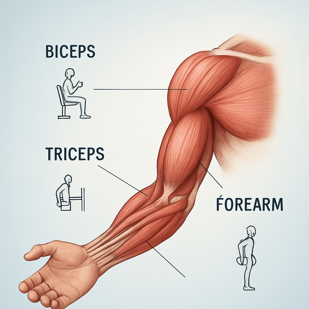 15 Best Exercises for Toning Arms Naturally and Effectively 3 Diagram showing arm muscles anatomy with labels highlighting best exercises for toning arms