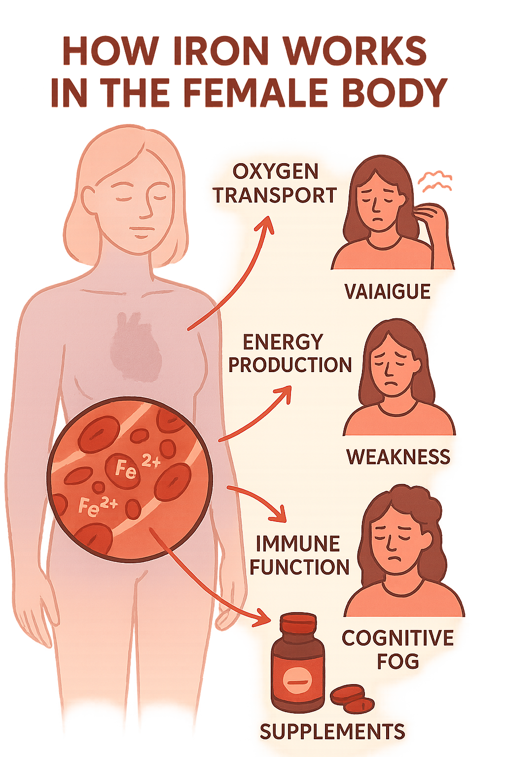 7 Best Iron Supplements for Women for Optimal Health 4 Diagram showing how best iron supplements for women support red blood cells and energy