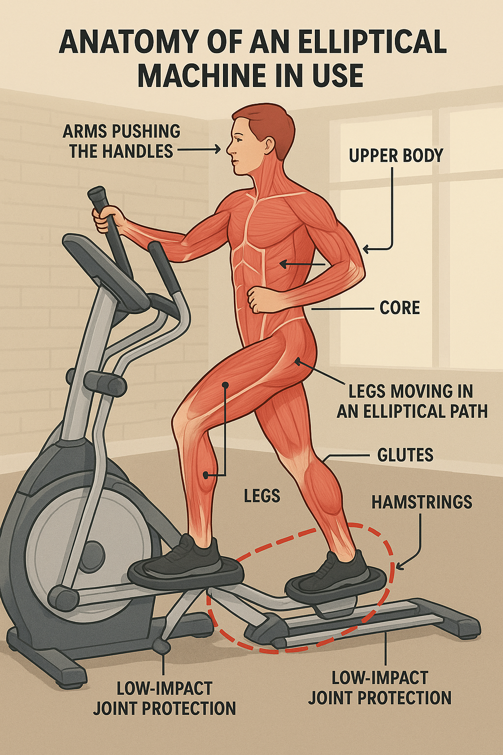 7 Best Elliptical Machines for Home: Effective & Low-Impact Workouts 4 Diagram showing muscle engagement and low impact benefits on best elliptical machines for home