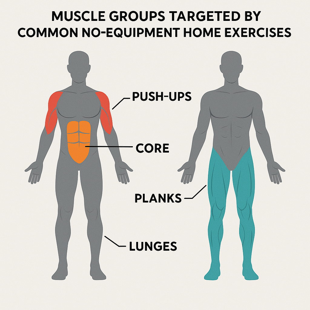 15 Best Home Workouts Without Equipment for Natural Wellness 4 Diagram showing muscle groups engaged by the best home workouts without equipment for total body fit