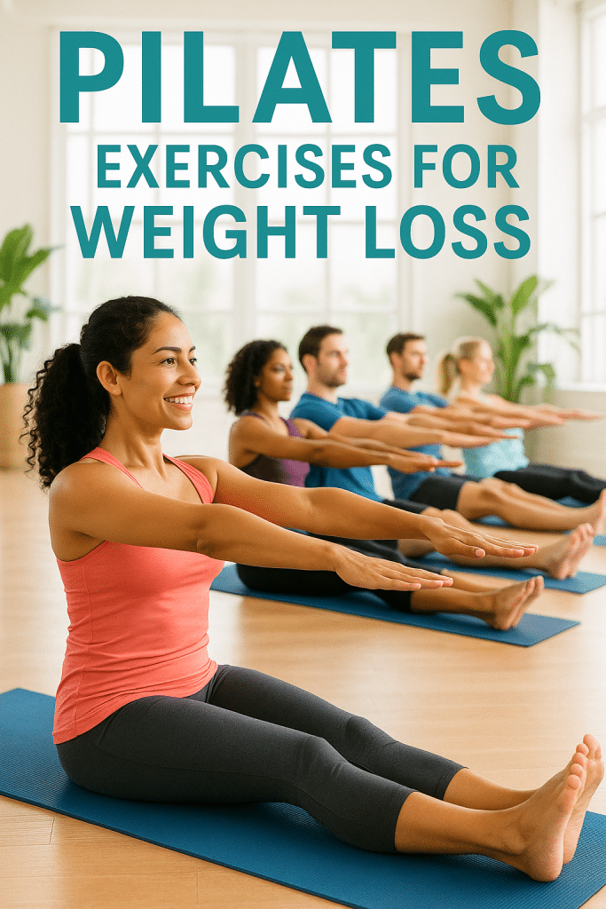 5 Powerful Pilates Exercises for Effective Weight Loss 1 Diverse group performing pilates exercises for weight loss in bright studio setting