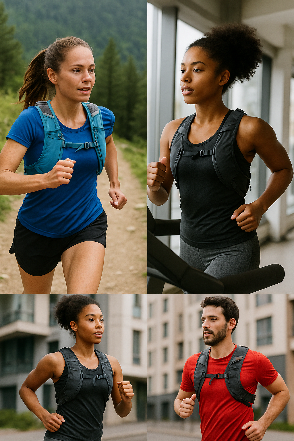 7 Best Hydration Packs for Runners to Boost Performance 6 Diverse runners using the best hydration packs for runners in various workout settings