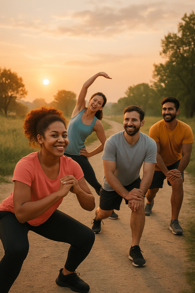 5 Powerful 30 Day Workout Challenge for Beginners to Transform 3 Energetic diverse group exercising outdoors symbolizing 30 day workout challenge for beginners