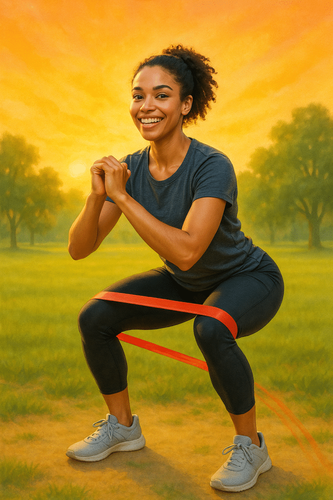 5 Essential Resistance Band Workouts for Beginners to Build Strength 2 Energetic person performing resistance band workouts for beginners outside at sunrise