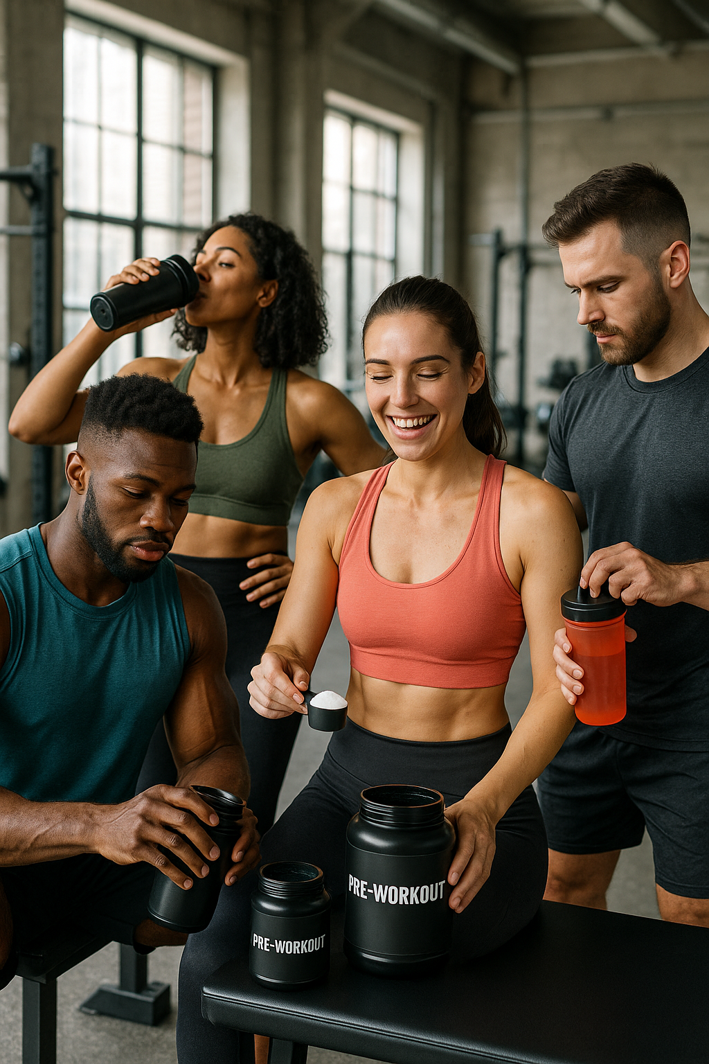7 Best Pre Workout Supplements for Energy to Boost Your Workout 6 Fitness group preparing with best pre workout supplements for energy pre training