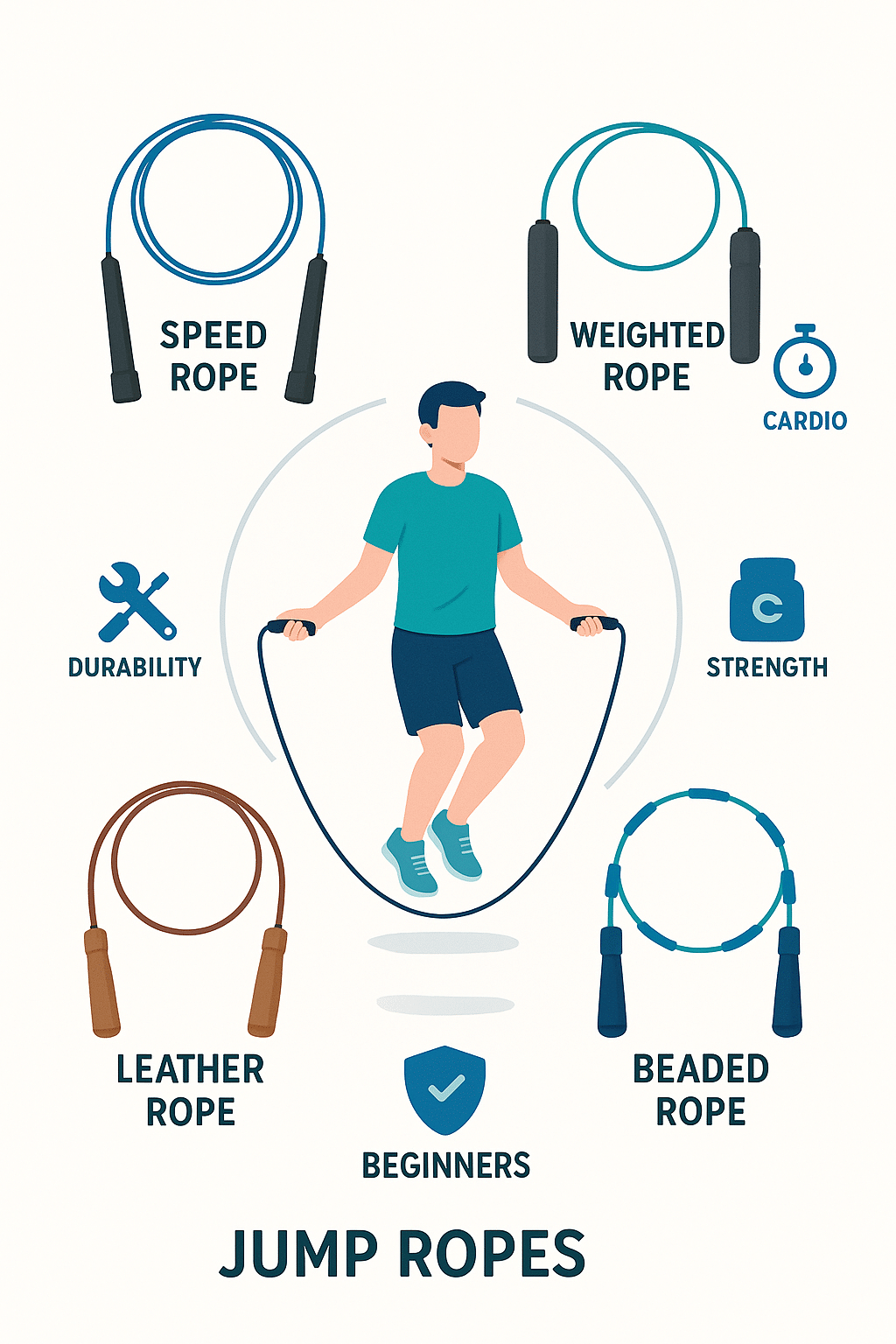 5 Best Jump Ropes for Beginners to Boost Your Fitness 3 Five best jump ropes for beginners with types and benefits in an easy infographic
